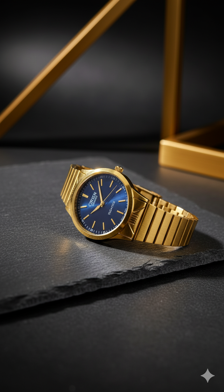 Zyorrex Ultra-Slim Gold-Tone Watch | Minimalist Blue Dial Dress Timepiece