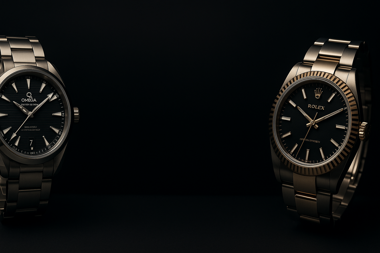 Hey bro make the image like the first one 
use our watches and leave the centre empty because we'll have text in there 
Use dark bg because our theme is dark or use the bg from second watch
Make it better enough to be shown as a header
Use any of 2 products from store