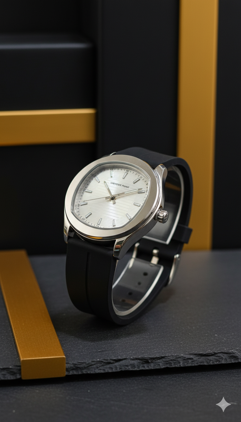 Zyorrex Contempo-Shape Watch | Modern Minimalist Silver & Black Silicone Timepiece