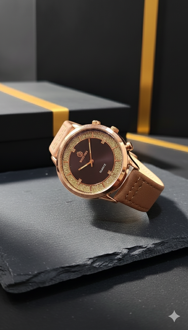 Zyorrex Dazzling Rose Gold-Tone Watch | Glitter Bezel & Soft Nude Strap Women's Timepiece