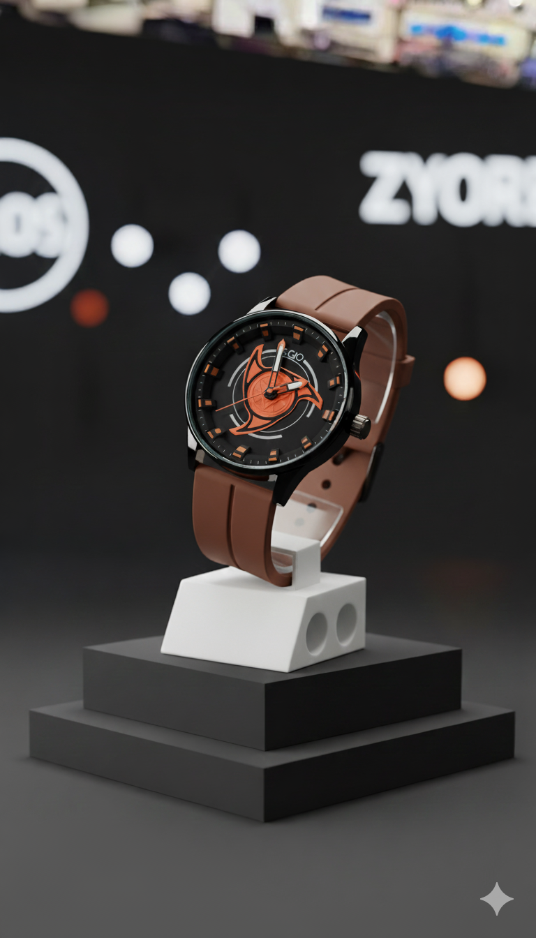 Zyorrex Dynamic Spinner Watch | Animated Graphic Dial with Brown Silicone Strap