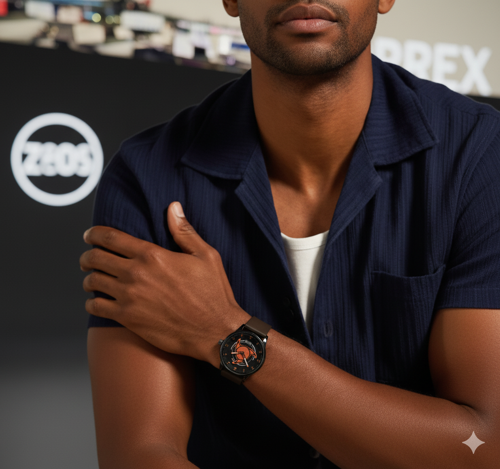 Zyorrex Dynamic Spinner Watch | Animated Graphic Dial with Brown Silicone Strap